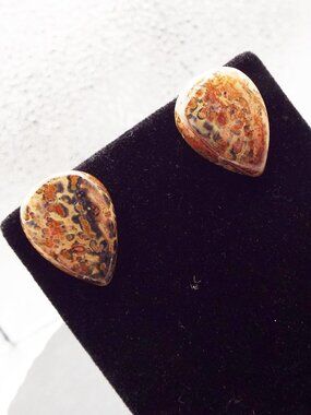 LEOPARD SKIN SIENNA JASPER STONE TEARDROP PIERCED EARRINGS K